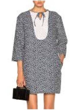 A.P.C. Rue Madame Paris Navy Floral Eyelet Yoke Tunic Dress Size 4